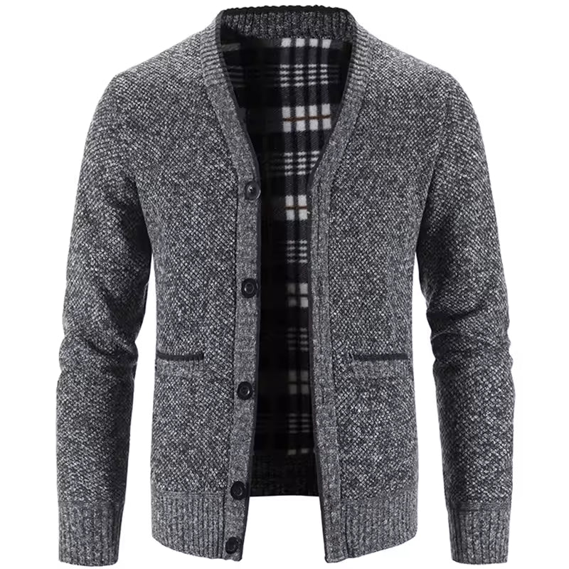 Cardigan Tricot Homme Mélange Laine Doublure Polaire Ajustée Poches Bouton Front Carreaux Nordisk Flair