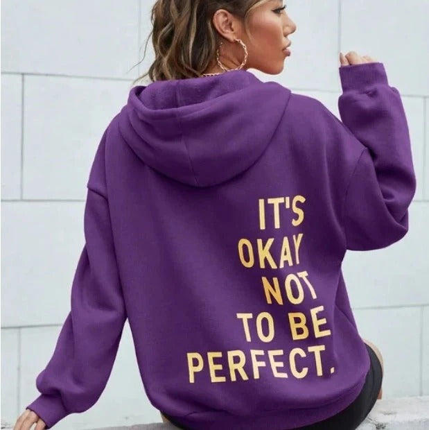 Sweat À Capuche Femme Oversized Mélange Coton Doux Impression Arrière Manches Longues Décontracté