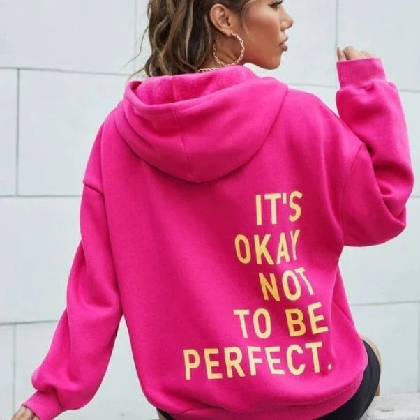 Sweat À Capuche Femme Oversized Mélange Coton Doux Impression Arrière Manches Longues Décontracté