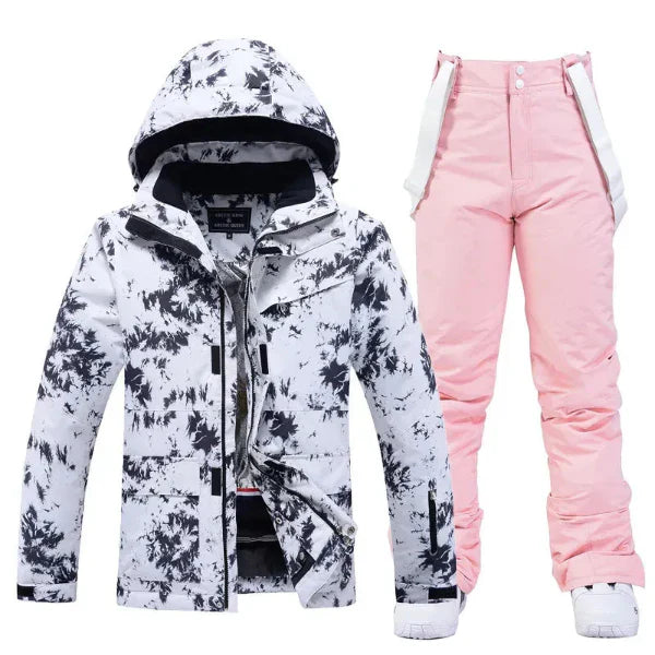 Veste De Ski Pour Femmes Deux Pièces Coupe Regular Isolée Résistante A L Eau Capuche Zip Intégral