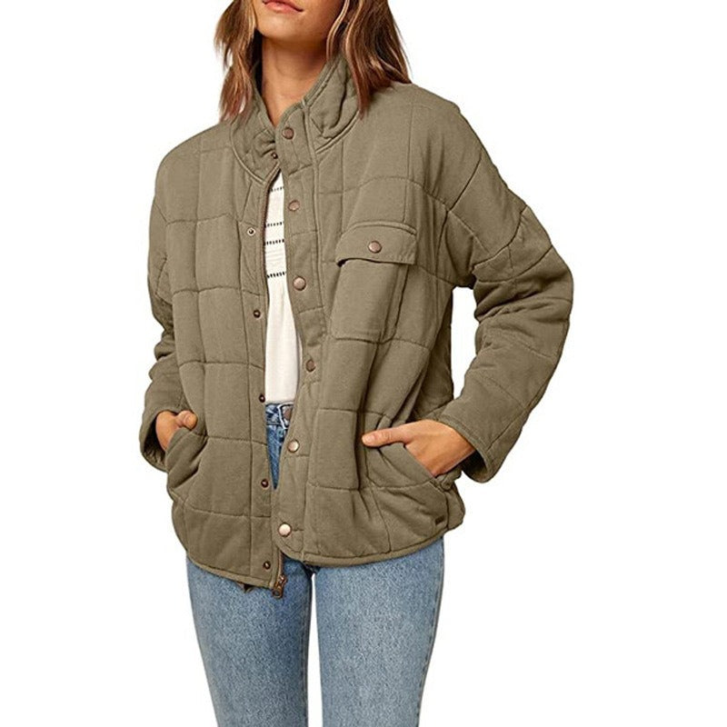 Veste Matelassée Femme Décontractée Col Montant Boutonnage Frontal Mi Longue Chic