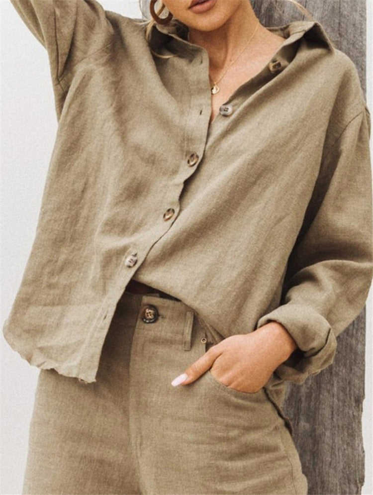 Chemise Femme Coupe Décontractée Mélange Coton Lin Manches Longues Col Boutonné Nordisk Flair