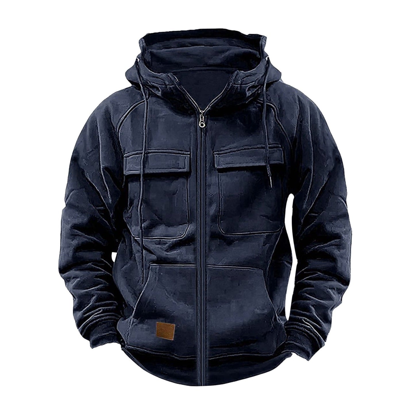 Sweat À Capuche Pour Homme Décontracté Zip Demi Poches À Rabat Sur Poitrine Fleece Coton Doux Amawinc Style Quotidien