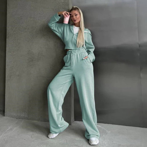 Ensemble Deux Pièces Détente Femme Sweat À Capuche Zip Décontracté Pantalon Large Mélange Coton Nordisk Flair
