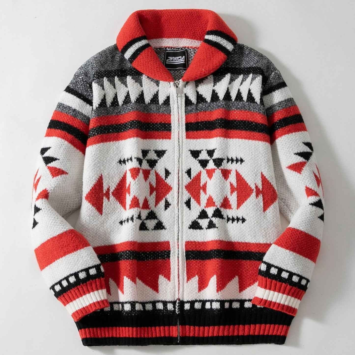 Cardigan Homme En Maille Laine Mélangée Zip Complet Col Châle Motif Jacquard Pour Automne Hiver