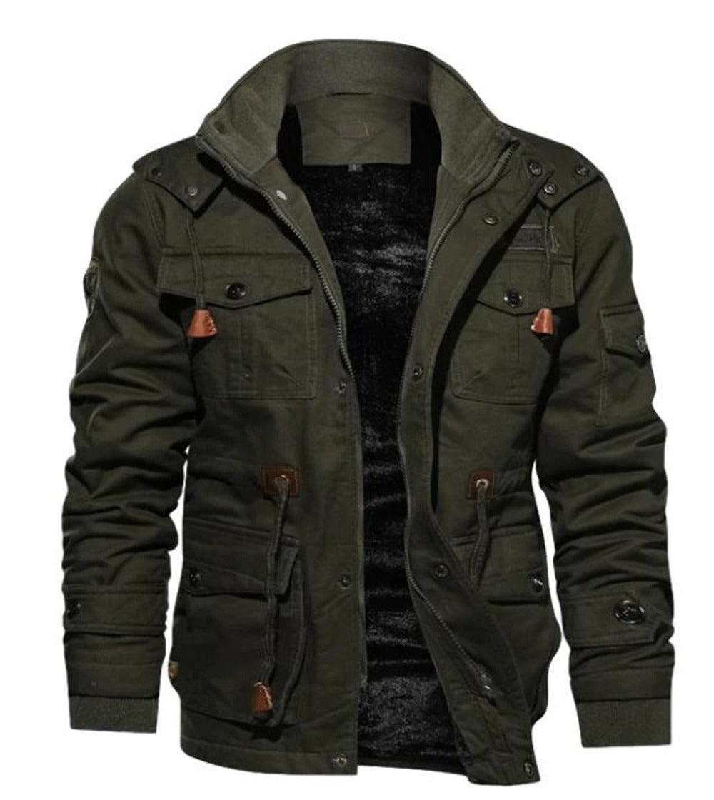 Manteau Homme Hiver Coupe Regular Doublure Polaire Col Haut Poches Utilitaires Poignets Côtes