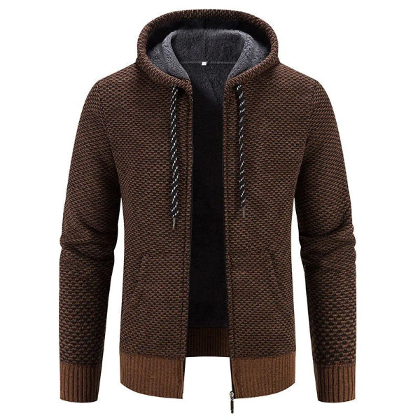 Cardigan À Capuche Pour Homme Nordisk Flair En Maille Texturée Avec Doublure Peluche Coupe Décontractée Fermeture Éclair