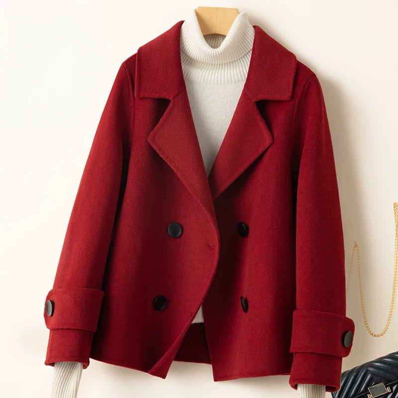 Amawinc Manteau Court Pour Femme En Mélange De Laine - Coupe Cintrée - Double Boutonnage - Revers Cranté