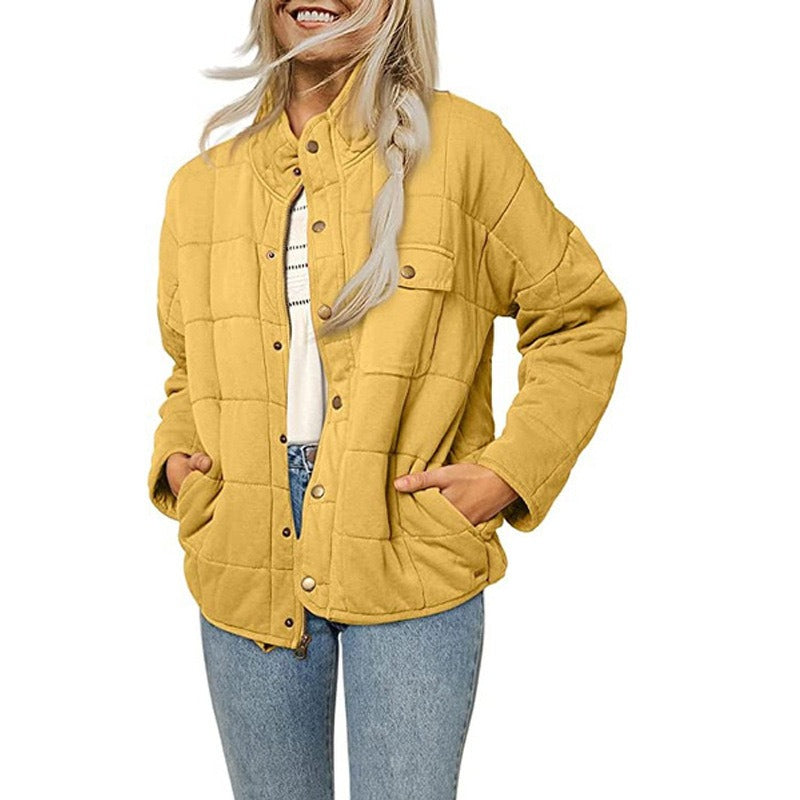 Veste Matelassée Femme Décontractée Col Montant Boutonnage Frontal Mi Longue Chic