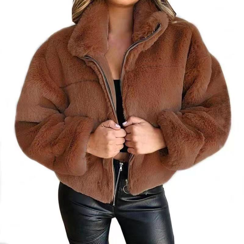 Manteau Femme Amawinc En Fausse Fourrure Peluche Zip Devant Oversize Coupe Courte Pour Style Chic