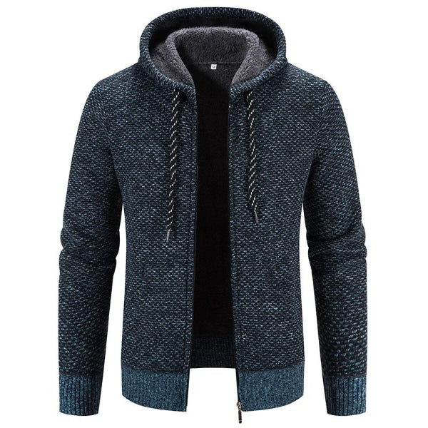 Cardigan À Capuche Pour Homme Nordisk Flair En Maille Texturée Avec Doublure Peluche Coupe Décontractée Fermeture Éclair