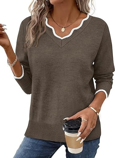 Amawinc Pull Femme Col V Automne En Maille Doux Confortable À Manches Longues Pour La Garde Robe Quotidienne