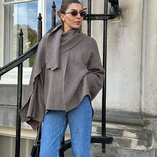 Veste Cape Drapée en Mélange de Laine Allure Poli Polyvalent Chaud Luxueux Amawinc