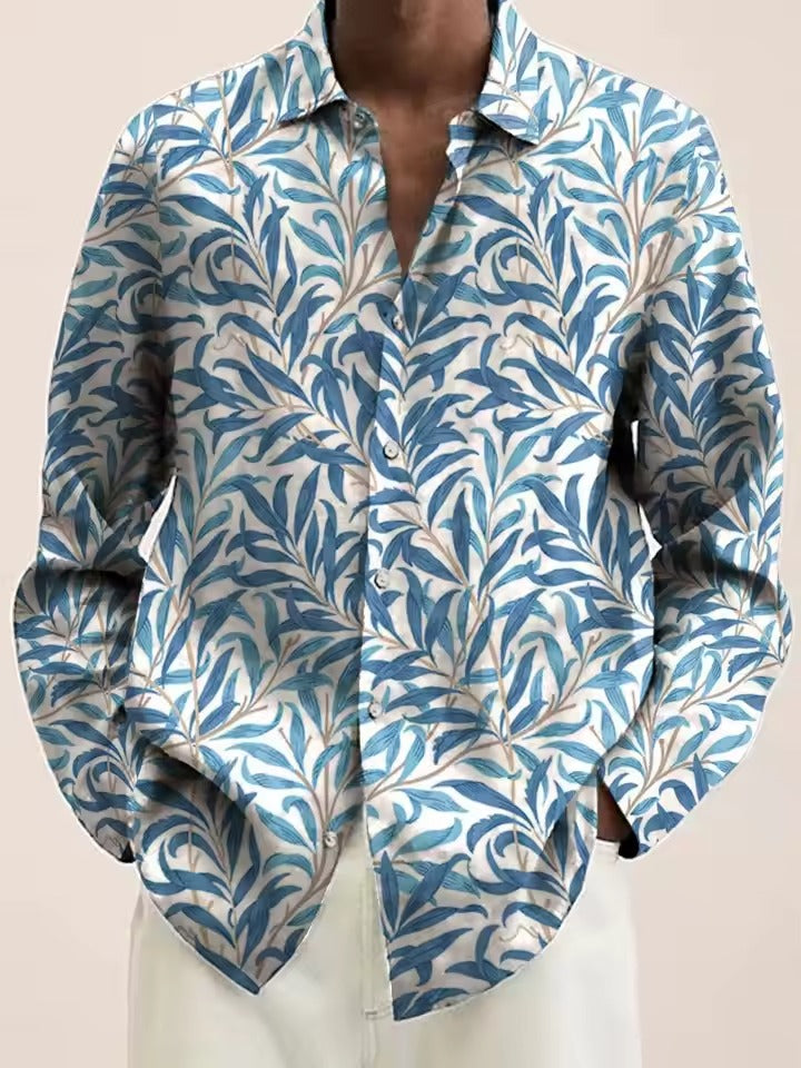 Amawinc Chemise Homme Marine À Motif Floral Avec Fleurs Blanches Boutonnage Décontracté Pour Brunch Et Rendez Vous
