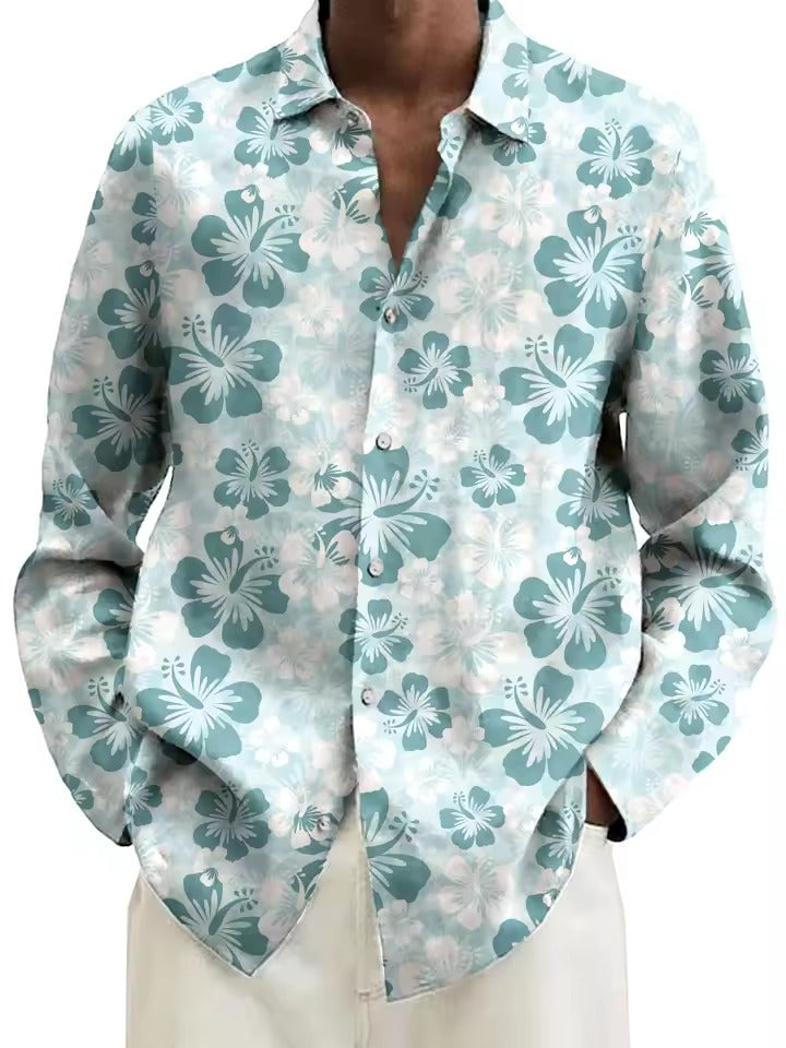 Amawinc Chemise Homme Marine À Motif Floral Avec Fleurs Blanches Boutonnage Décontracté Pour Brunch Et Rendez Vous