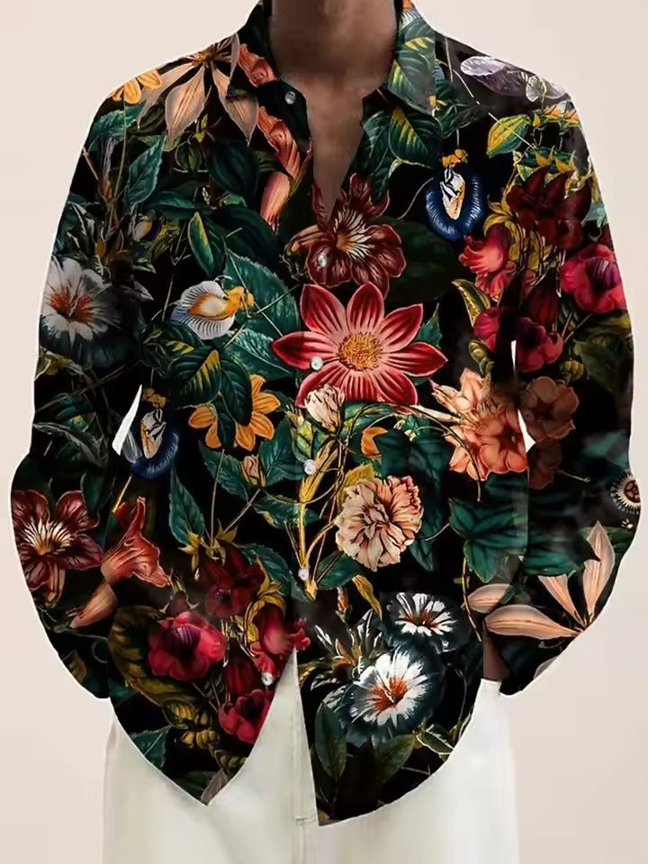 Amawinc Chemise Homme Marine À Motif Floral Avec Fleurs Blanches Boutonnage Décontracté Pour Brunch Et Rendez Vous