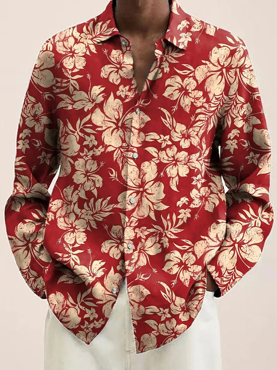 Amawinc Chemise Homme Marine À Motif Floral Avec Fleurs Blanches Boutonnage Décontracté Pour Brunch Et Rendez Vous