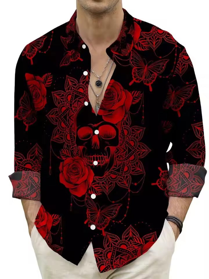 Amawinc Chemise Homme Marine À Motif Floral Avec Fleurs Blanches Boutonnage Décontracté Pour Brunch Et Rendez Vous