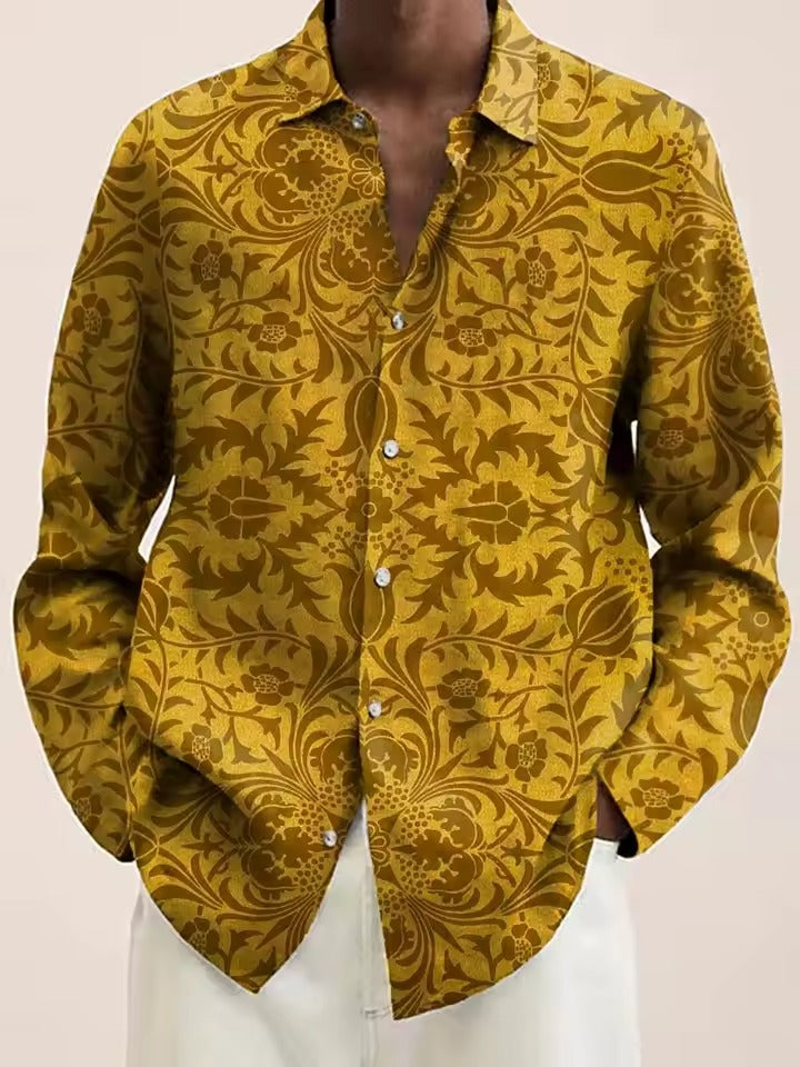 Amawinc Chemise Homme Marine À Motif Floral Avec Fleurs Blanches Boutonnage Décontracté Pour Brunch Et Rendez Vous