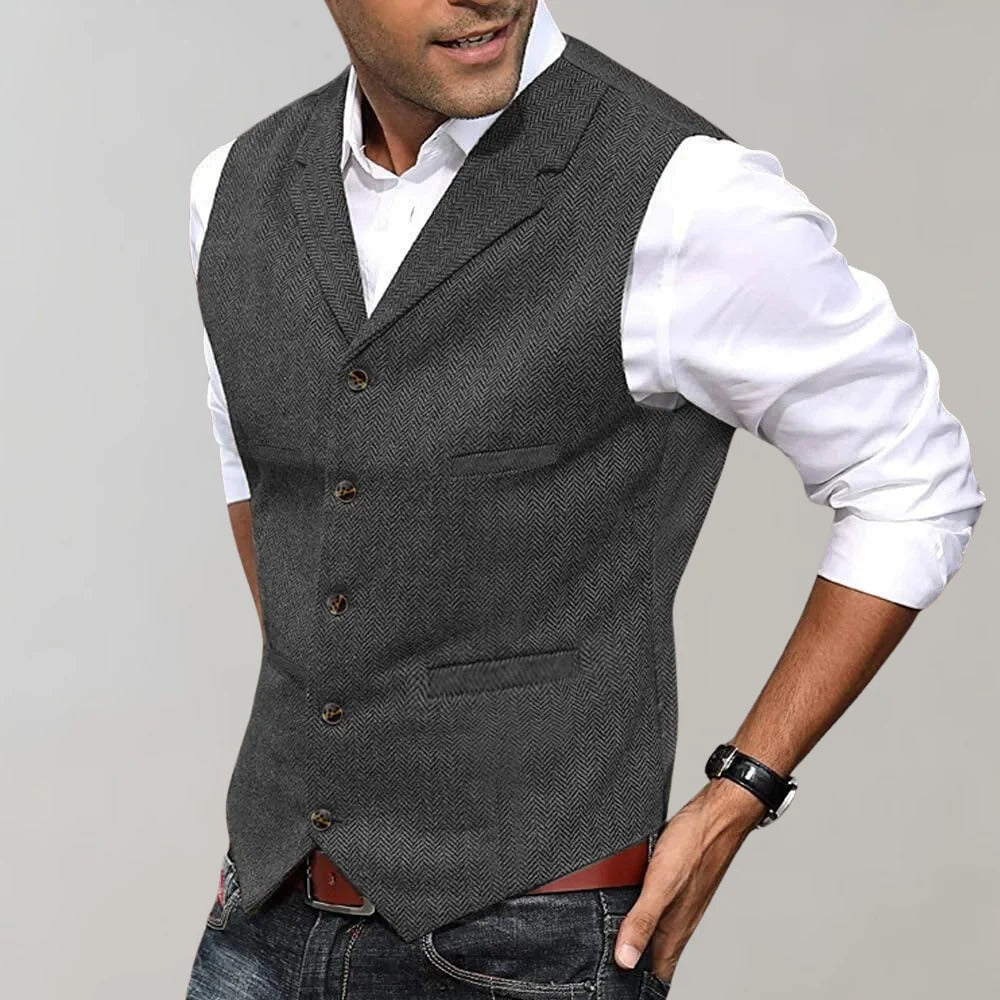 Gilet Formel Homme Vert À Motif Herringbone Pour Tenues Smart Casual Et Habillées