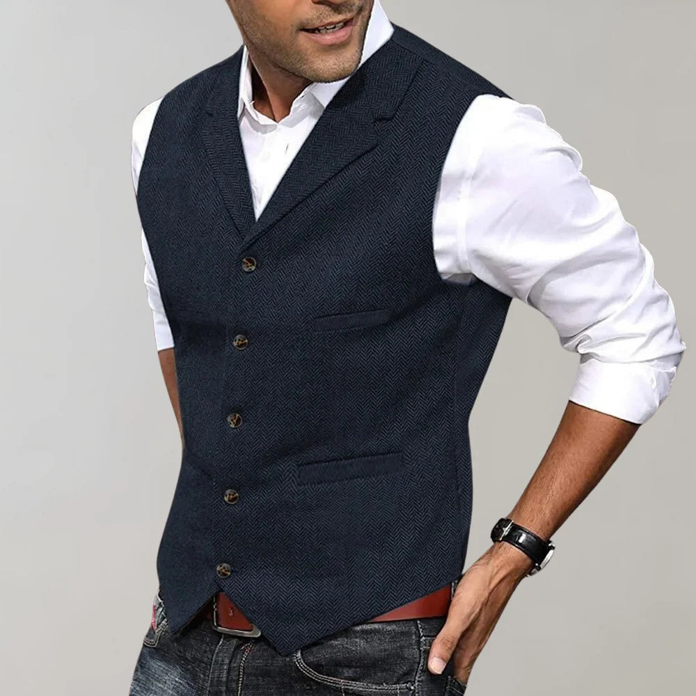 Gilet Formel Homme Vert À Motif Herringbone Pour Tenues Smart Casual Et Habillées