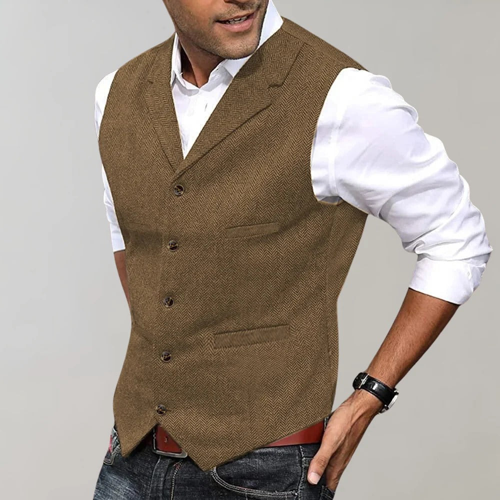 Gilet Formel Homme Vert À Motif Herringbone Pour Tenues Smart Casual Et Habillées