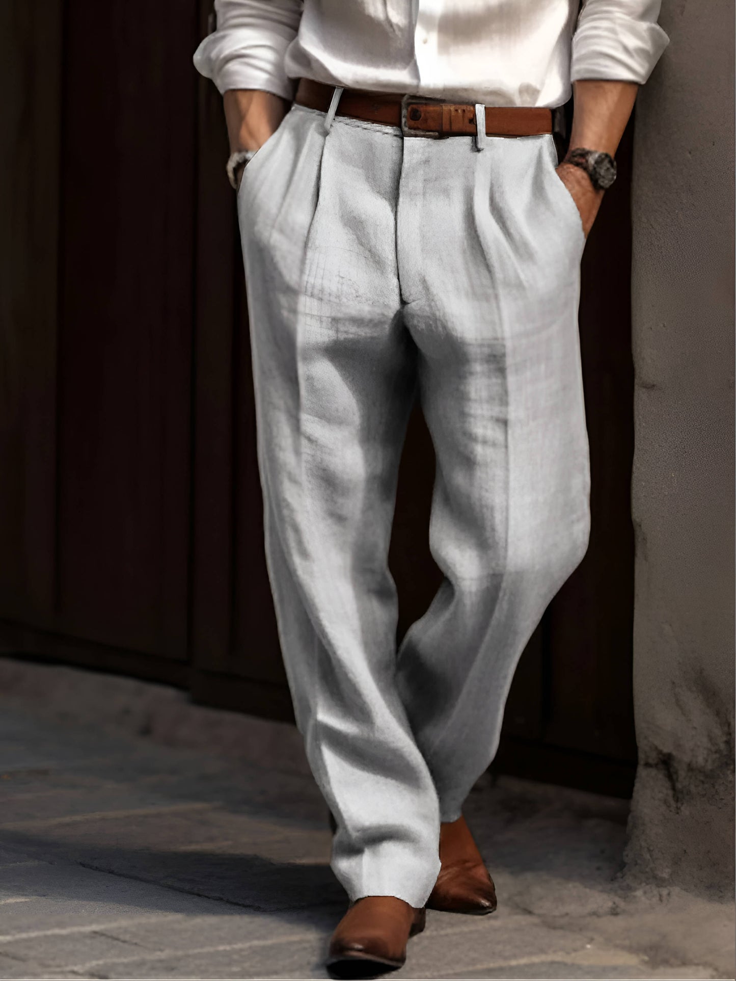 Pantalon Pour Homme En Lin À Plis Classique Respirant Léger Confort Pour Le Travail Week Ends
