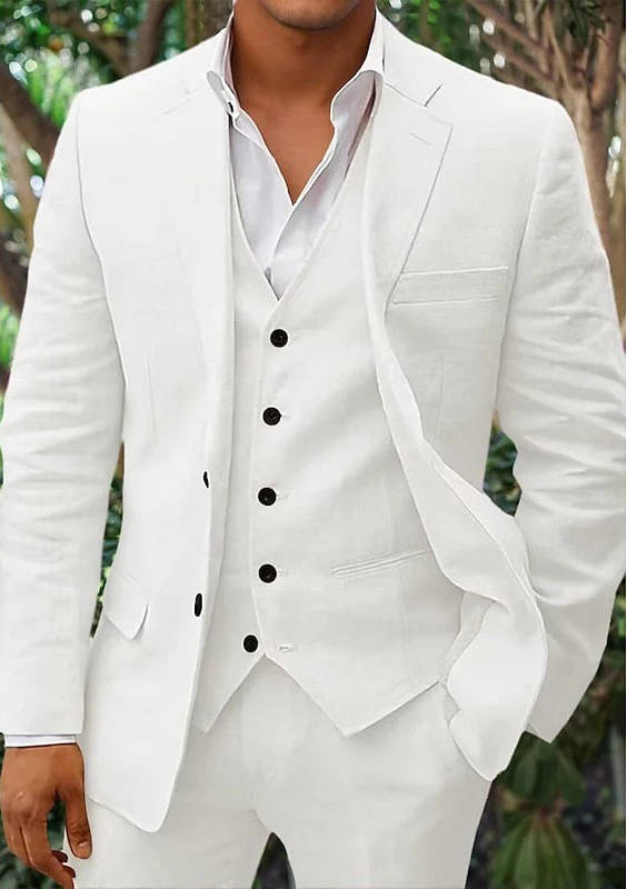 Costume Homme Lin Trois Pièces Respirant pour Mariages sur la Plage Été Léger Amawinc