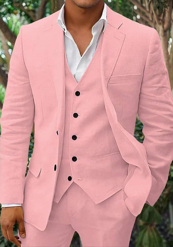 Costume Homme Lin Trois Pièces Respirant pour Mariages sur la Plage Été Léger Amawinc