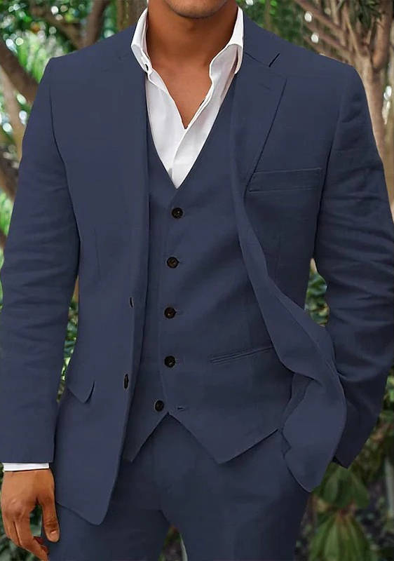 Costume Homme Lin Trois Pièces Respirant pour Mariages sur la Plage Été Léger Amawinc