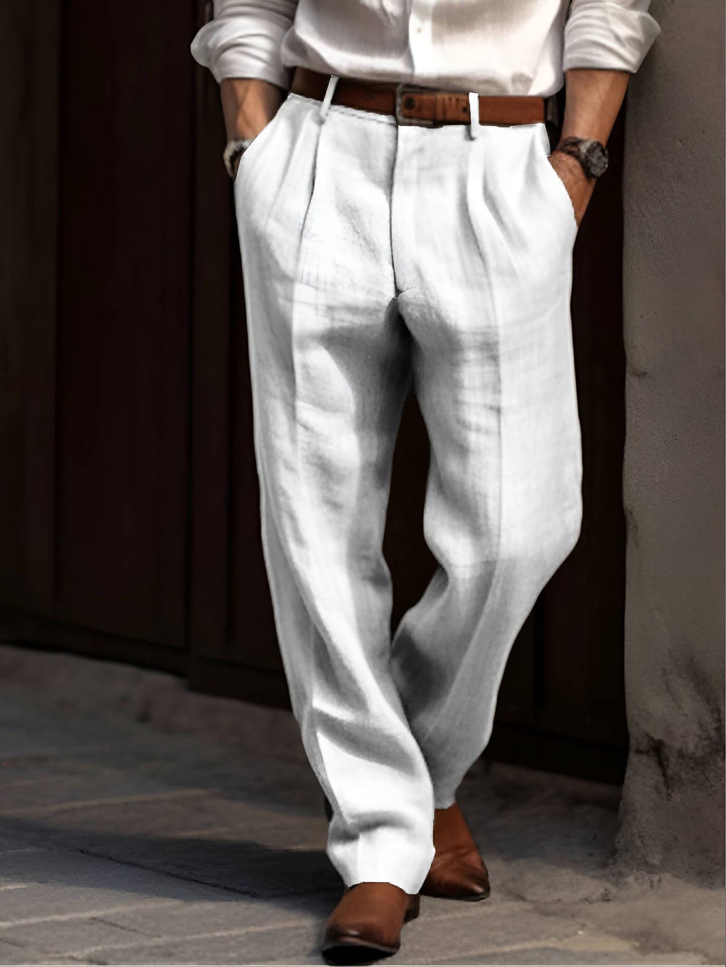Pantalon Pour Homme En Lin À Plis Classique Respirant Léger Confort Pour Le Travail Week Ends