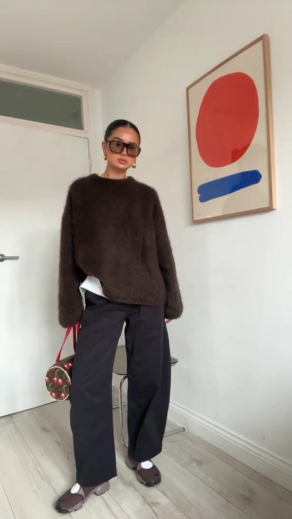 Pull Femme Oversize Col Rond Texture Pelucheuse Manche Longue Pour Automne Chaud Confortable