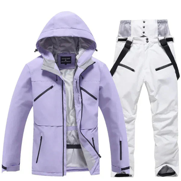Ensemble Ski Deux Pièces Femmes Imperméable au Vent Capuche Veste Pantalon Coupe Regular