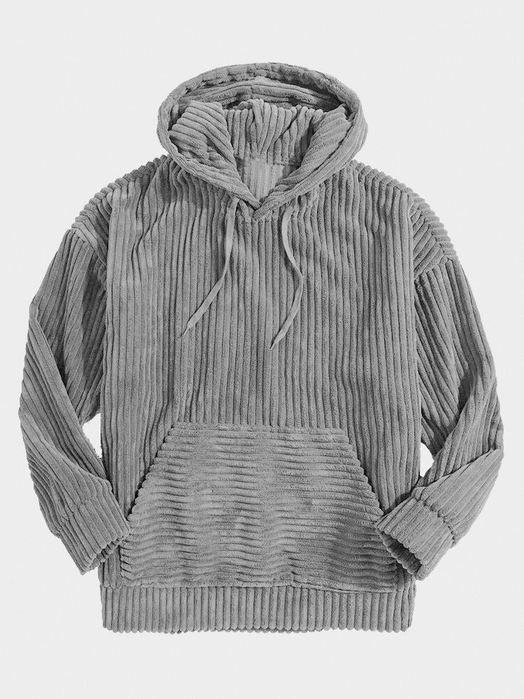 Sweat À Capuche En Velours Côtelé Amawinc Pour Homme Col V Poche Kangourou Coupe Oversize Décontracté