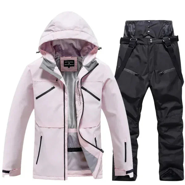 Ensemble Ski Deux Pièces Femmes Imperméable au Vent Capuche Veste Pantalon Coupe Regular