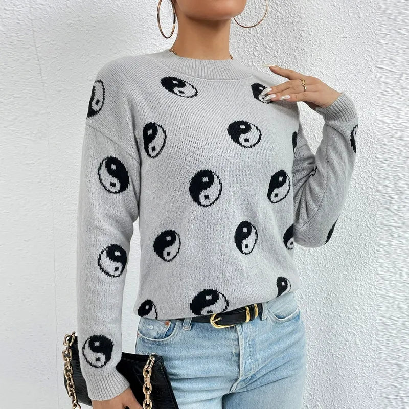 Sweatshirt Femme Jacquard Décontracté Col Rond Manches Longues Nordisk Flair Premium Doux