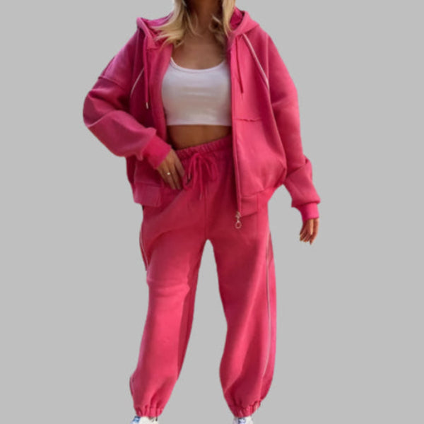 Ensemble Sweat À Capuche Et Jogging Femme Coupe Oversize Molleton Coton À Fermeture Éclair Devant Cordon À La Taille