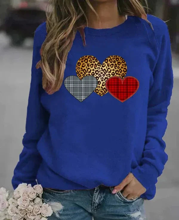 Sweat Femme Coupe Décontractée En Mélange Coton Col Rond Motif Cœur Graphique Imprimé