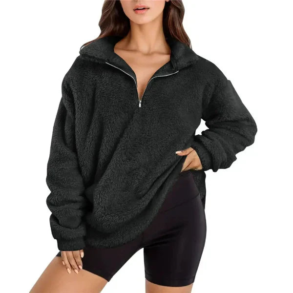 Pull Polaire Femme Coupe Oversize Avec Demi Zip Col Debout Pour Hiver Confortable Et Décontracté