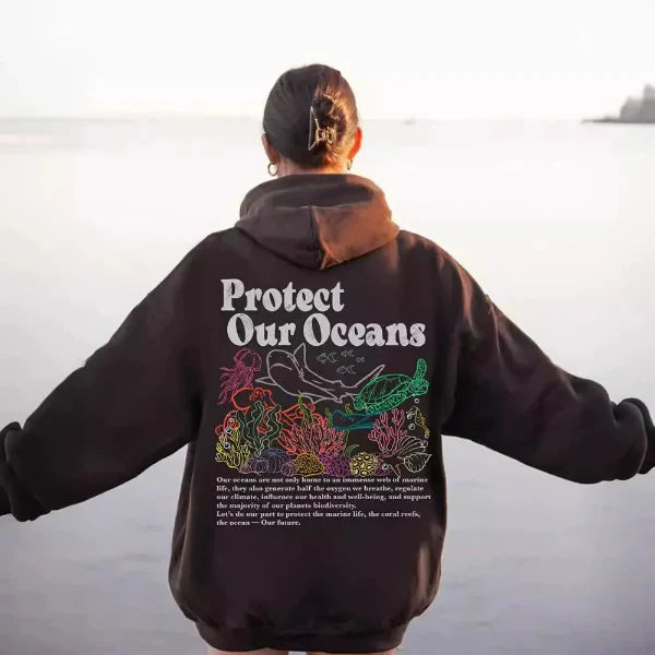 Sweat À Capuche Femme Oversize Effet Coton Graphique Marin Imprimé Dos Confort Décontracté