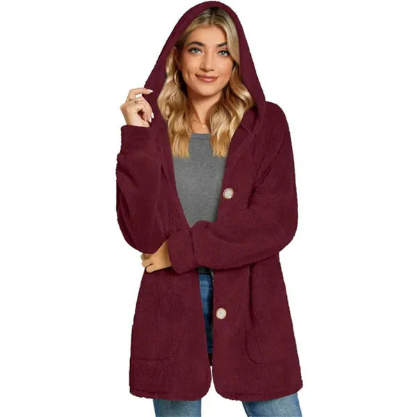 Cardigan À Capuche Pour Femmes En Peluche Tricot Doux Oversize Avec Bouton Front Et Poches Nordisk Flair