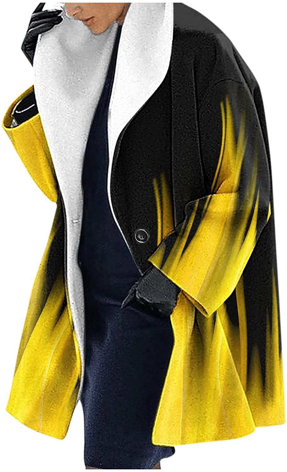 Veste À Capuche En Laine Mélangée Coupe Ample Mi Longue Imprimé Floral Ethnique Décontracté