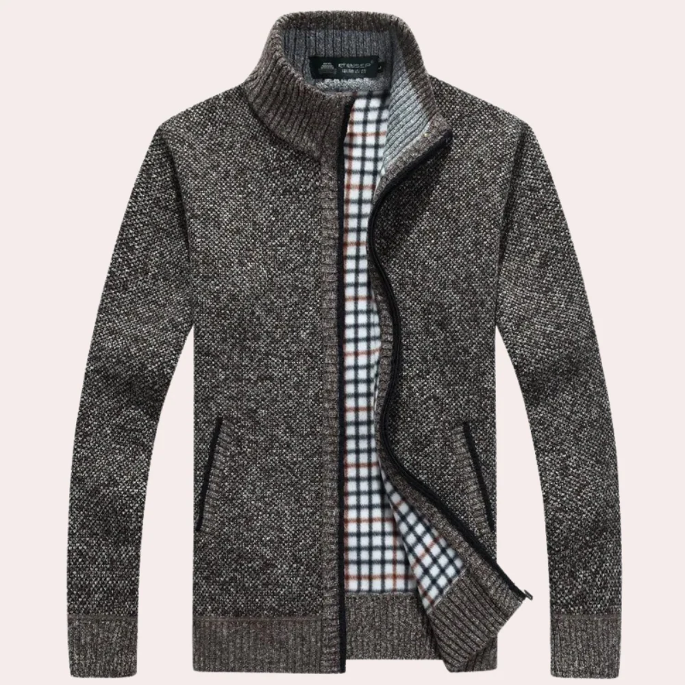 Gilet Cardigan Homme Décontracté En Tricot Texturé Avec Zip Devant Col Debout Bords Côtes Amawinc
