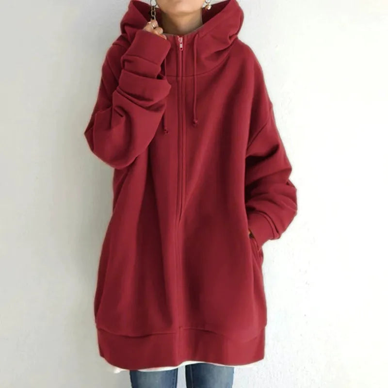 Amawinc Sweat À Capuche Oversized En Polaire Zip Devant Avec Poches Latérales Pour Femme