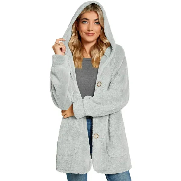Cardigan À Capuche Pour Femmes En Peluche Tricot Doux Oversize Avec Bouton Front Et Poches Nordisk Flair