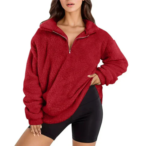 Pull Polaire Femme Coupe Oversize Avec Demi Zip Col Debout Pour Hiver Confortable Et Décontracté