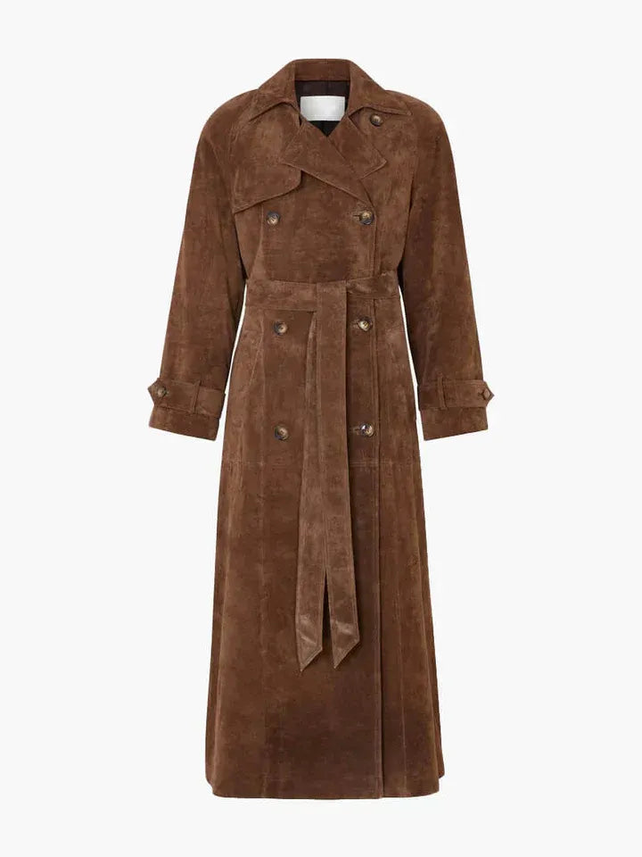 Manteau Trench Femme Nordisk Flair Amawinc Coupe Cintrée Texture Suédée Double Boutonnage Ceinture À La Taille