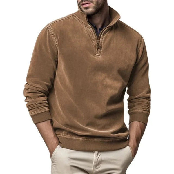 Pull Homme Coupe Regular En Polaire Douce Col Zippé Bordure Ribée Amawinc Confortable