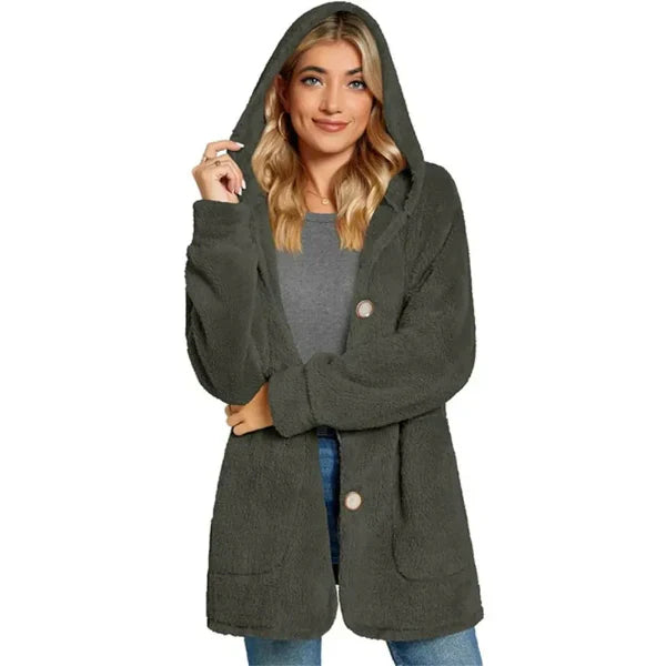 Cardigan À Capuche Pour Femmes En Peluche Tricot Doux Oversize Avec Bouton Front Et Poches Nordisk Flair