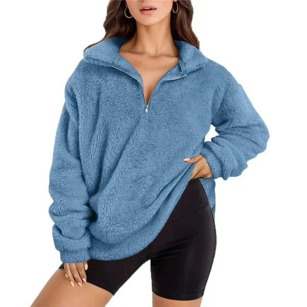 Pull Polaire Femme Coupe Oversize Avec Demi Zip Col Debout Pour Hiver Confortable Et Décontracté
